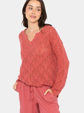 Peace Love World Boheme Open Stitch Sweater in Dark Rose Size Large